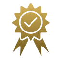 Goldenes Qualitätssiegel als Stern mit Schleife, Zertifikat-Icon für SEO